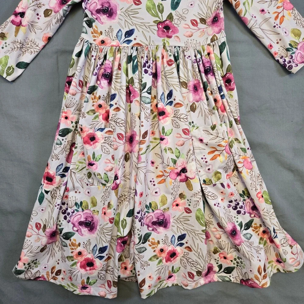 Mila & Rose Girls Floral Long Sleeve Pocket Dress Pink Purple 7-8  Cottagecore